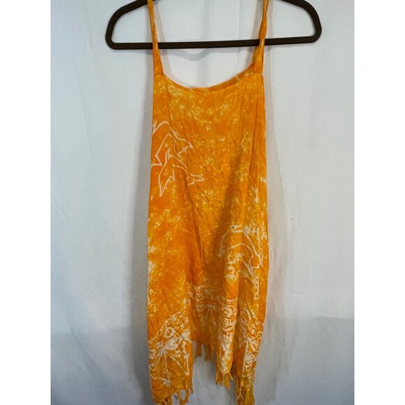 sleeveless dress yellow white Dolphine fringe knee high no size tag medium READ - Picture 6 of 9